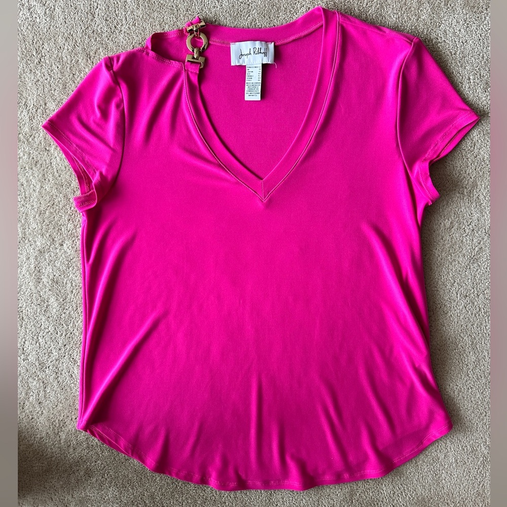 Joseph Ribkoff Fuchsia V-Neck Short Sleeve Top